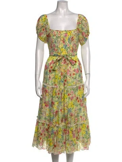 Pre-owned Loveshackfancy Floral Print Midi Length Dress In Green