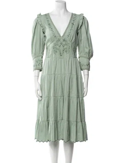 Pre-owned Loveshackfancy Floral Print Midi Length Dress In Green