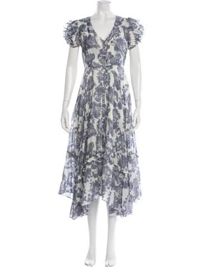 Pre-owned Loveshackfancy Floral Print Midi Length Dress In Multi