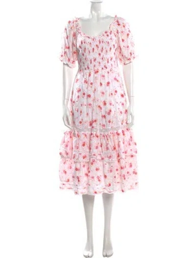 Pre-owned Loveshackfancy Floral Print Midi Length Dress In Multi