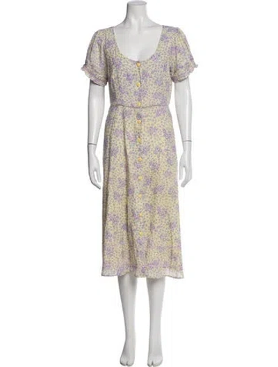 Pre-owned Loveshackfancy Floral Print Midi Length Dress In Multi