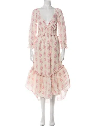 Pre-owned Loveshackfancy Floral Print Midi Length Dress In Multi