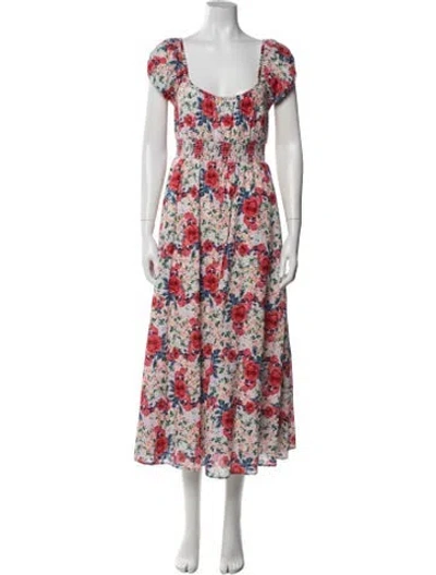 Pre-owned Loveshackfancy Floral Print Midi Length Dress In Multi