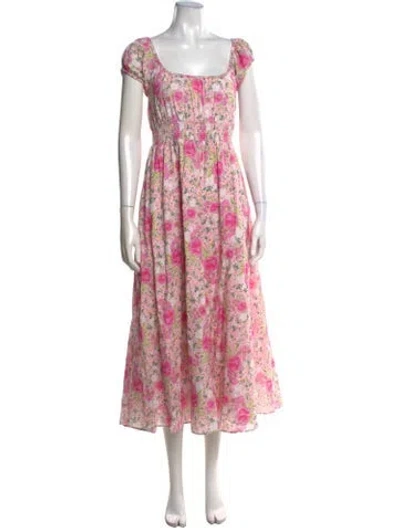 Pre-owned Loveshackfancy Floral Print Midi Length Dress In Multi