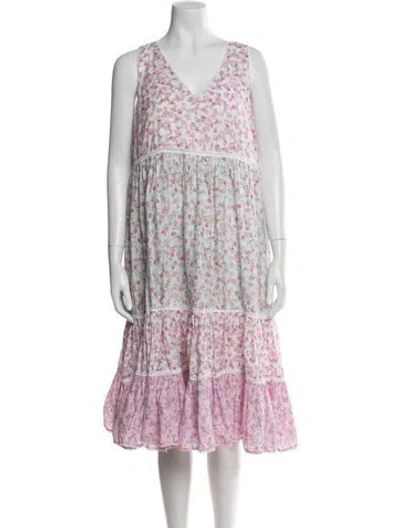 Pre-owned Loveshackfancy Floral Print Midi Length Dress In Multi