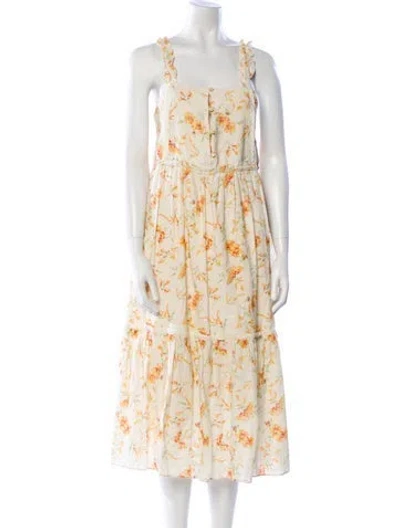 Pre-owned Loveshackfancy Floral Print Midi Length Dress In Neutral