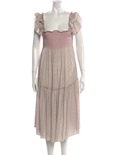 Pre-owned Loveshackfancy Floral Print Midi Length Dress In Neutral