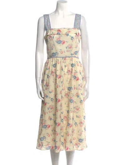 Pre-owned Loveshackfancy Floral Print Midi Length Dress In Neutral