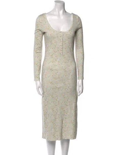 Pre-owned Loveshackfancy Floral Print Midi Length Dress In Neutral