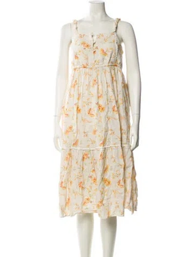 Pre-owned Loveshackfancy Floral Print Midi Length Dress In Neutral