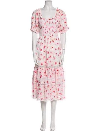 Pre-owned Loveshackfancy Floral Print Midi Length Dress In Neutral