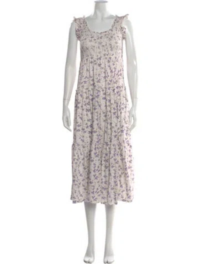 Pre-owned Loveshackfancy Floral Print Midi Length Dress In Neutral