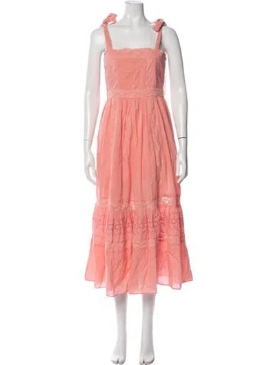 Pre-owned Loveshackfancy Floral Print Midi Length Dress In Neutral