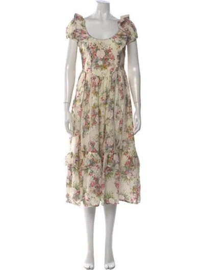 Pre-owned Loveshackfancy Floral Print Midi Length Dress In Neutral