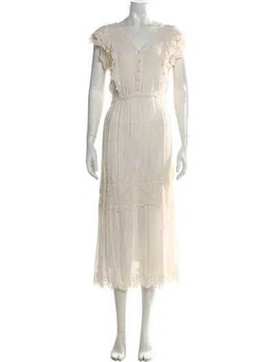 Pre-owned Loveshackfancy Floral Print Midi Length Dress In Neutral
