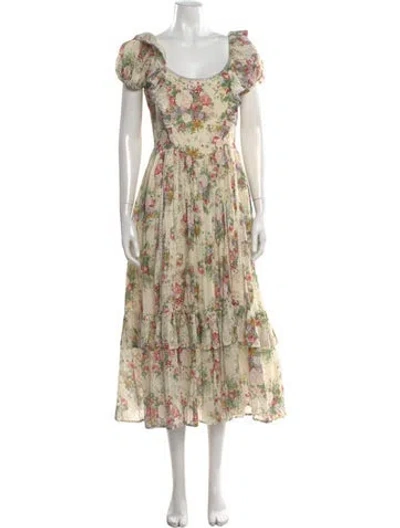Pre-owned Loveshackfancy Floral Print Midi Length Dress In Neutral