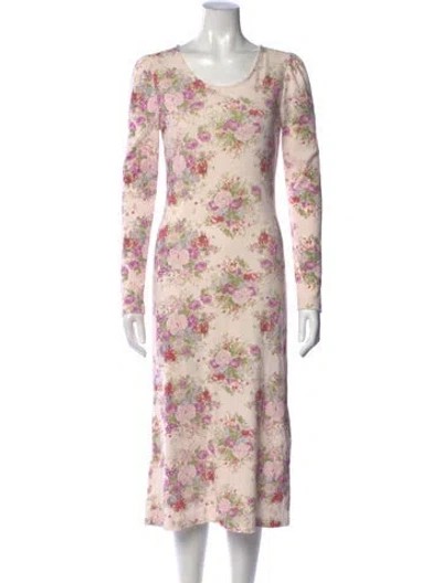 Pre-owned Loveshackfancy Floral Print Midi Length Dress In Neutral