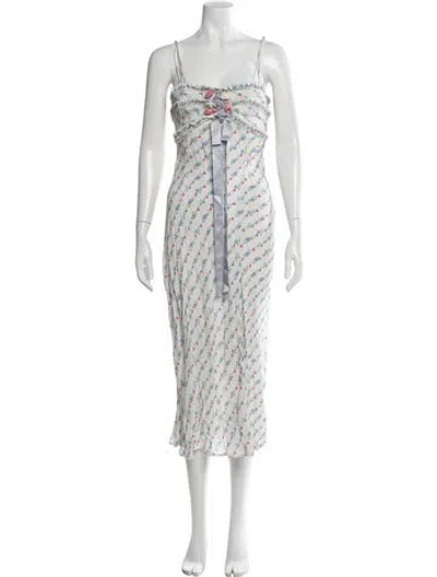 Pre-owned Loveshackfancy Floral Print Midi Length Dress In Neutral