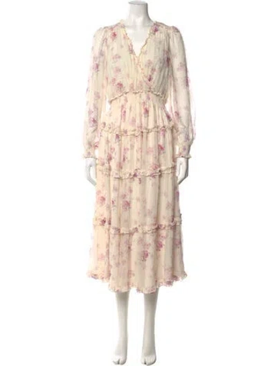 Pre-owned Loveshackfancy Floral Print Midi Length Dress In Neutral