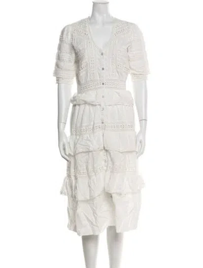 Pre-owned Loveshackfancy Floral Print Midi Length Dress In Neutral