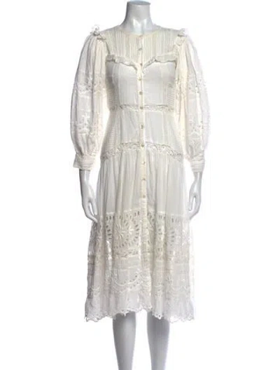 Pre-owned Loveshackfancy Floral Print Midi Length Dress In Neutral