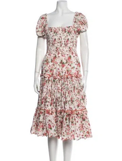 Pre-owned Loveshackfancy Floral Print Midi Length Dress In Neutral