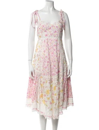 Pre-owned Loveshackfancy Floral Print Midi Length Dress In Neutral