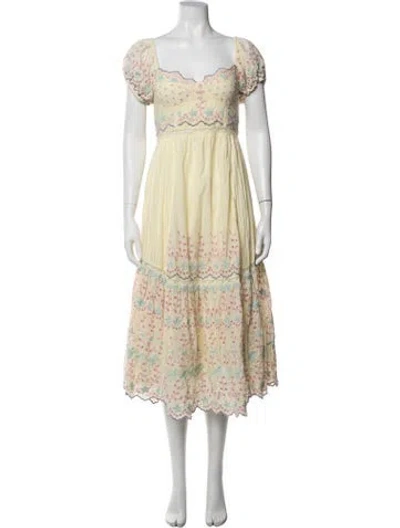 Pre-owned Loveshackfancy Floral Print Midi Length Dress In Neutrals
