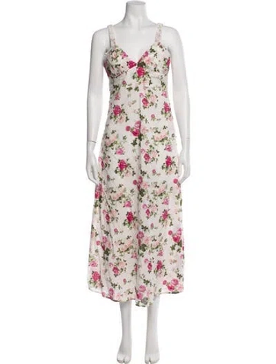 Pre-owned Loveshackfancy Floral Print Midi Length Dress In Neutrals