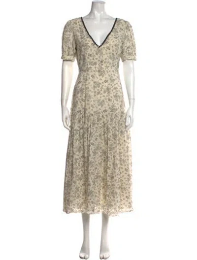 Pre-owned Loveshackfancy Floral Print Midi Length Dress In Neutrals