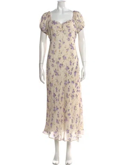 Pre-owned Loveshackfancy Floral Print Midi Length Dress In Neutrals