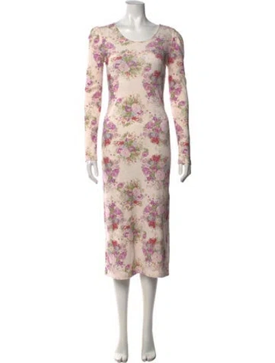 Pre-owned Loveshackfancy Floral Print Midi Length Dress In Neutrals