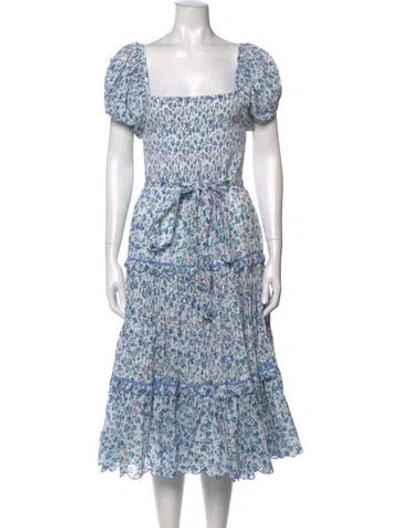Pre-owned Loveshackfancy Floral Print Midi Length Dress In Neutrals