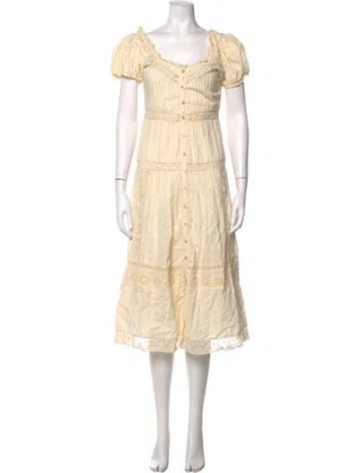 Pre-owned Loveshackfancy Floral Print Midi Length Dress In Neutrals