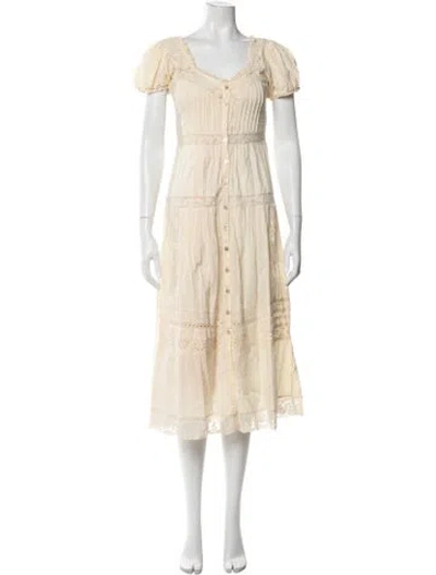 Pre-owned Loveshackfancy Floral Print Midi Length Dress In Neutrals