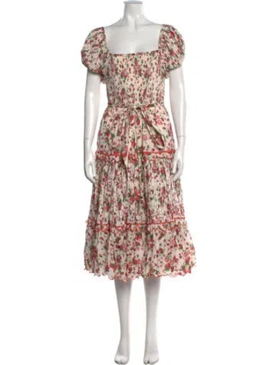Pre-owned Loveshackfancy Floral Print Midi Length Dress In Neutrals