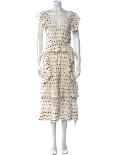 Pre-owned Loveshackfancy Floral Print Midi Length Dress In Neutrals
