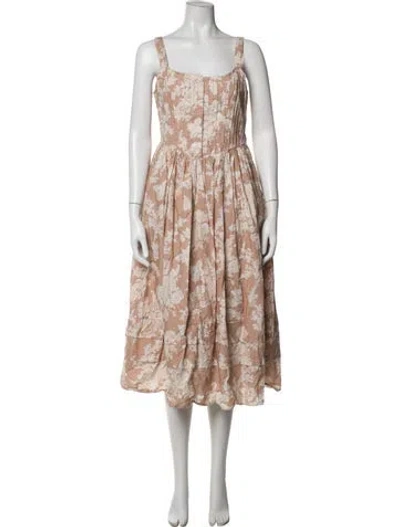 Pre-owned Loveshackfancy Floral Print Midi Length Dress In Neutrals