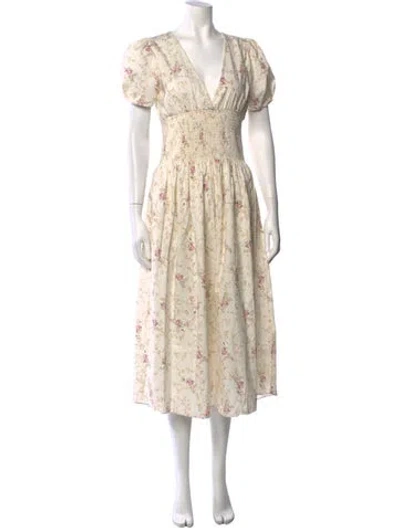 Pre-owned Loveshackfancy Floral Print Midi Length Dress In Neutrals