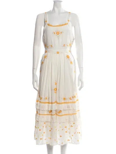 Pre-owned Loveshackfancy Floral Print Midi Length Dress In Neutrals