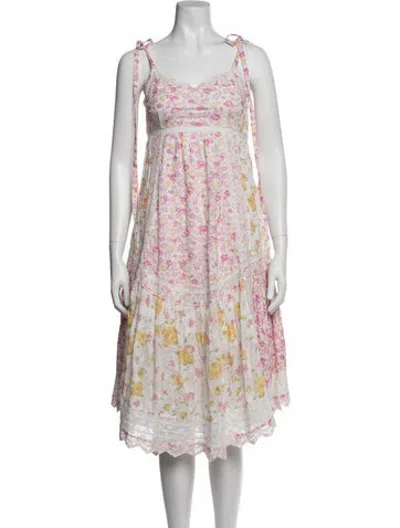 Pre-owned Loveshackfancy Floral Print Midi Length Dress In Neutrals