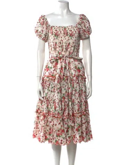 Pre-owned Loveshackfancy Floral Print Midi Length Dress In Neutrals/pink