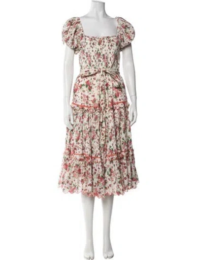 Pre-owned Loveshackfancy Floral Print Midi Length Dress In Neutrals/pink