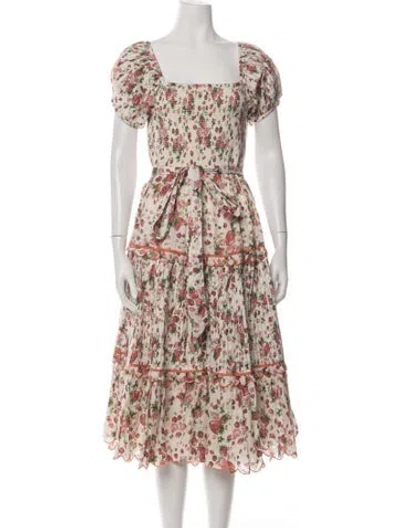 Pre-owned Loveshackfancy Floral Print Midi Length Dress In Neutrals/pink