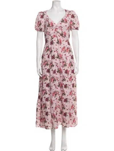 Pre-owned Loveshackfancy Floral Print Midi Length Dress In Neutrals/pink