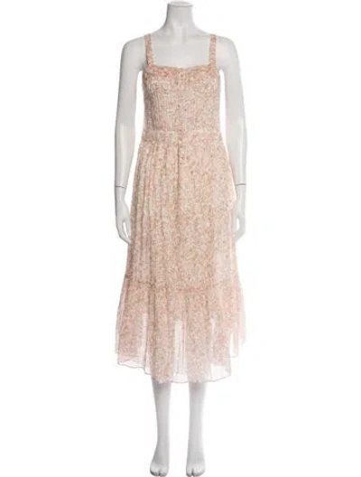 Pre-owned Loveshackfancy Floral Print Midi Length Dress In Orange