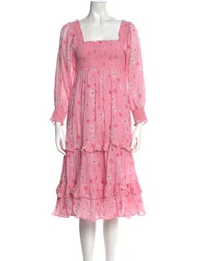 Pre-owned Loveshackfancy Floral Print Midi Length Dress In Pink