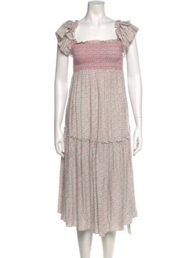 Pre-owned Loveshackfancy Floral Print Midi Length Dress In Pink