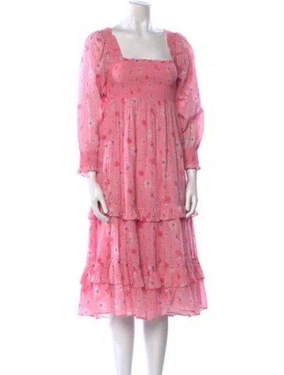 Pre-owned Loveshackfancy Floral Print Midi Length Dress In Pink