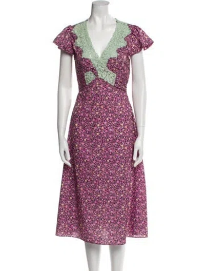 Pre-owned Loveshackfancy Floral Print Midi Length Dress In Pink